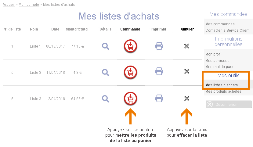 Gestion listes achats Gestion listes d'achats